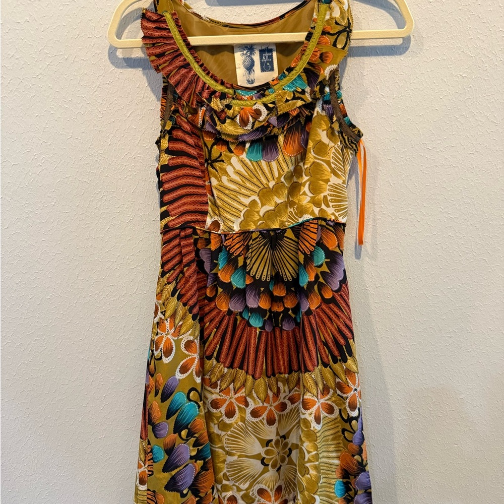 Boho Floral Sunburst Sleeveless Dress in Mustard